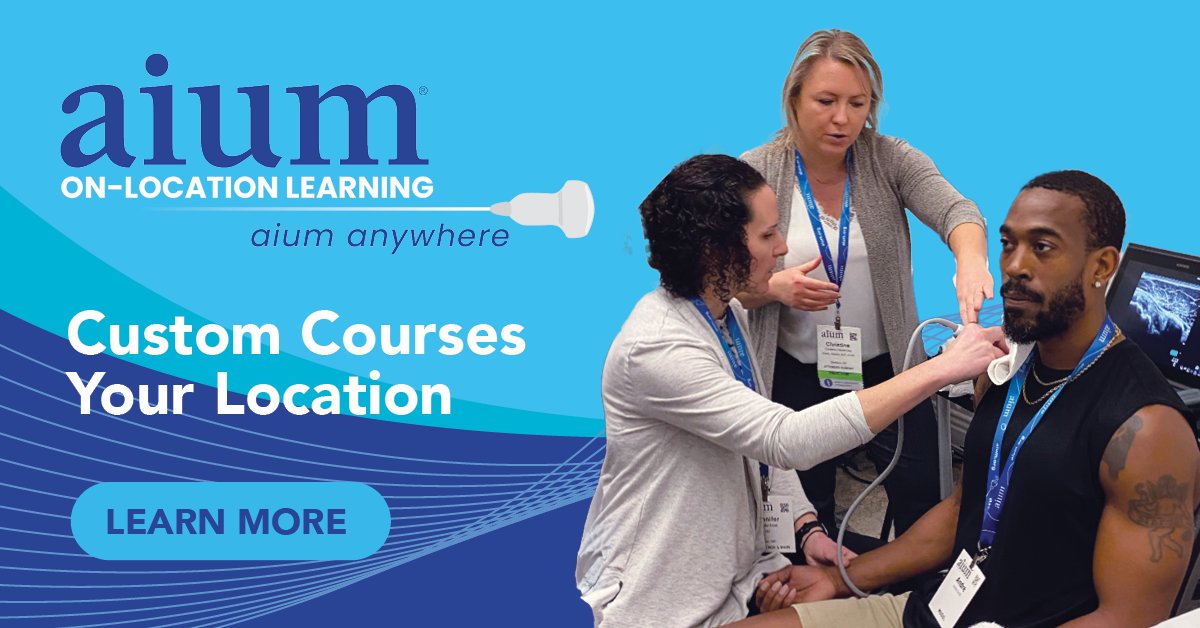 AIUMultrasound's tweet image. Now offering AIUM On-Location Learning, a new ultrasound education solution customizable for your specific needs in a wide range of specialties! World-class faculty, hands-on scanning, training evaluations, & earn CMEs. #AIUMAnywhere Learn more: bit.ly/3F9NUSy