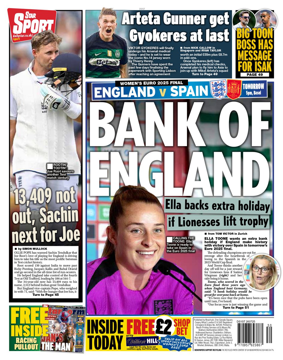 STAR SPORT: Bank of England #TomorrowsPapersToday