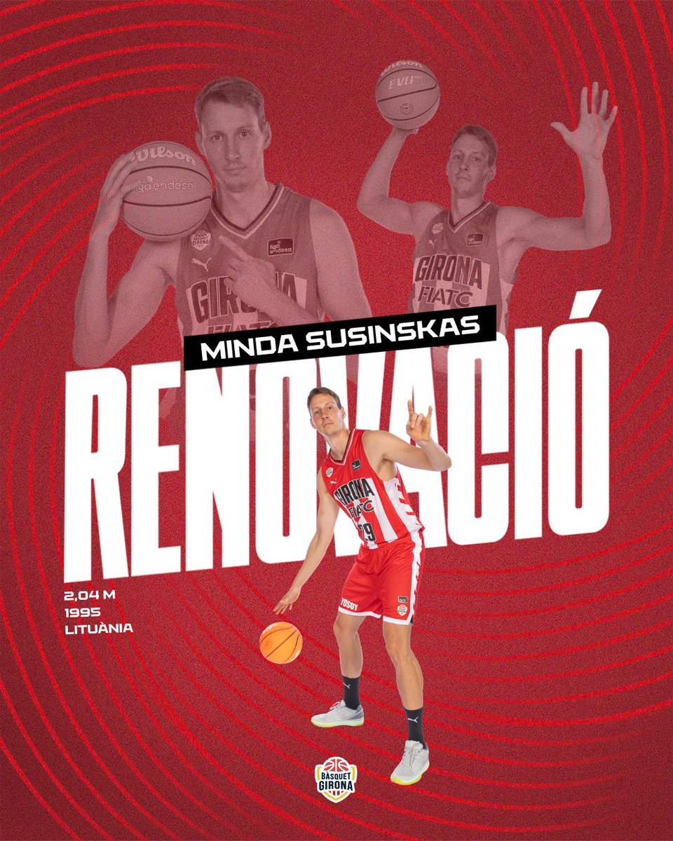 gsole14's tweet image. MINDAUGAS SUSINSKAS seguirá en el Bàsquet Girona.
El lituano cumplirá su tercer año en Fontajau, consolidándose como una pieza muy fiable (40%T3) en la rotación gironina.