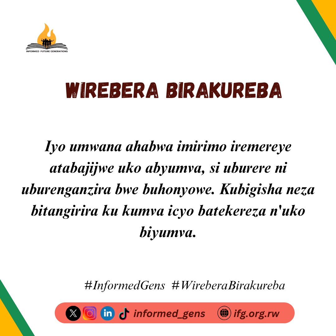 Babyeyi, ibiruhuko si amahirwe yo guha abana imirimo itajyanye n'imyaka yabo.

Kubafatira ibyemezo utabagishijeho inama bishobora kubasigira ibikomere byo mu bwana (Childhood trauma) no kumva batitaweho. 

#InformedGens
#WireberaBirakureba 

<a href="/harerimana_tito/">Tito Hare</a>
<a href="/JonathanHarind1/">Jonathan H.</a>