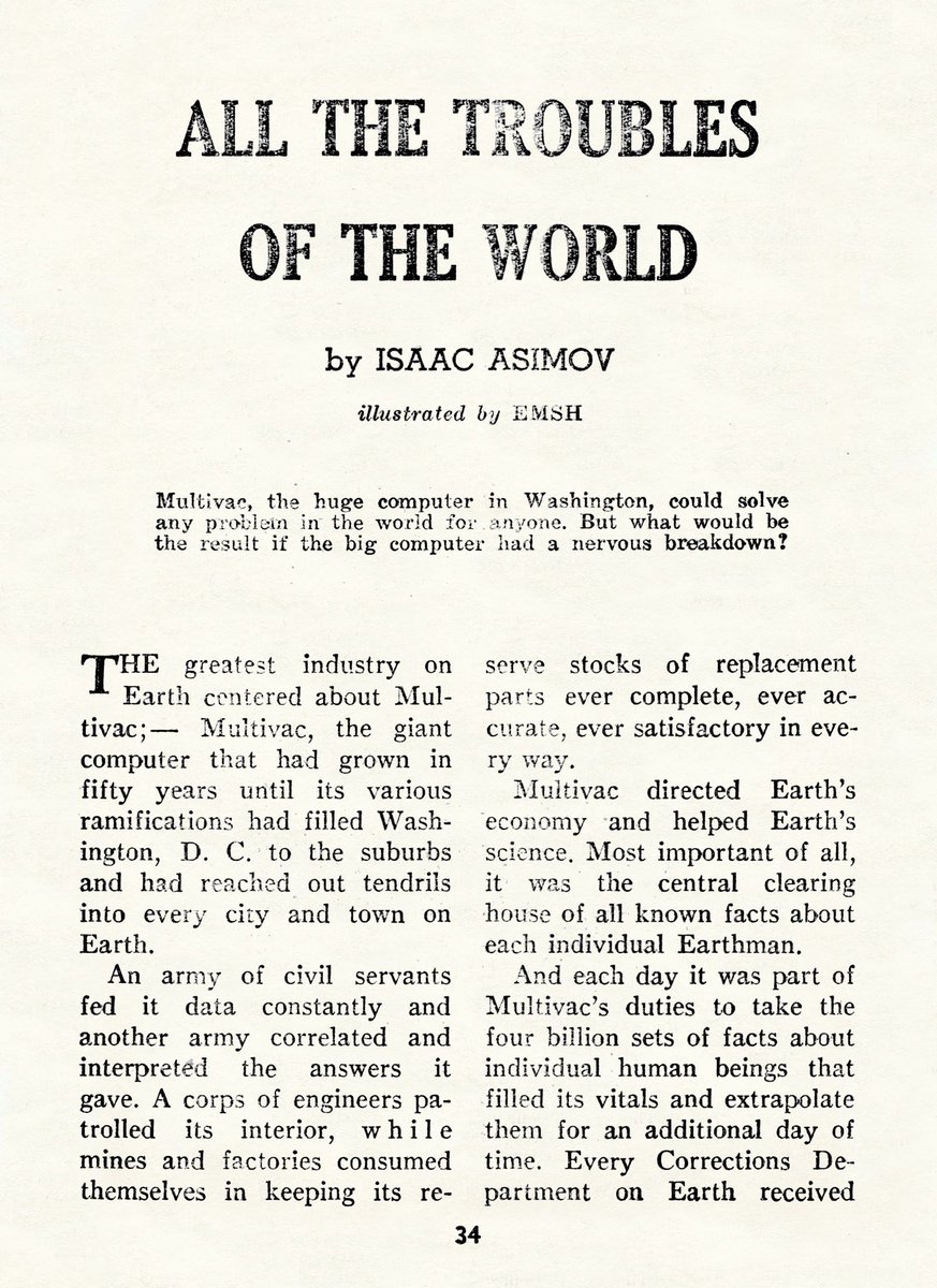 SFFAudio's tweet image. art for...
ALL THE TROUBLES OF THE WORLD
by Isaac Asimov
story copyright renewed:
"All the troubles of the world. (In Super science fiction, Apr. 1958) Pub. 1958-01-09; B00000691608."