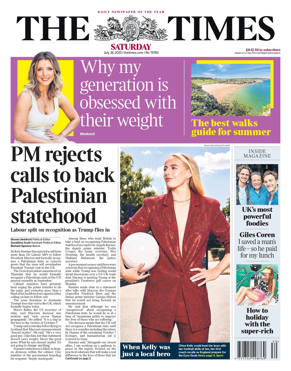 THE TIMES: PM rejects calls to back Palestinian statehood #TomorrowsPapersToday