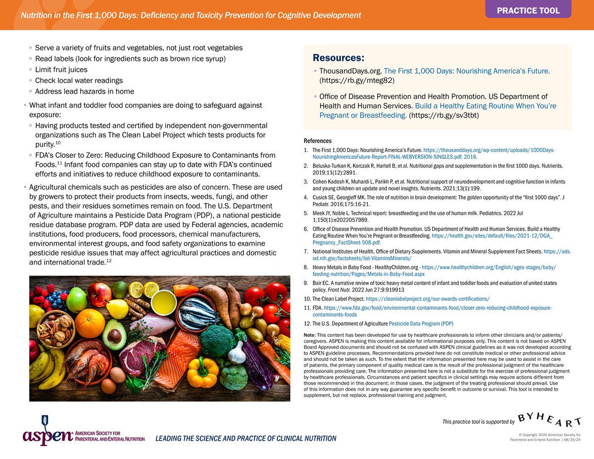 ASPEN_nutrition's tweet image. Dive into the importance of proper nutrition during the first 1,000 days—a crucial period for long-term health outcomes—with this #ASPENMAW25 practice tool. Thank you to ByHeart for practice tool support. View and share the full practice tool: ow.ly/eW1p50WpstV