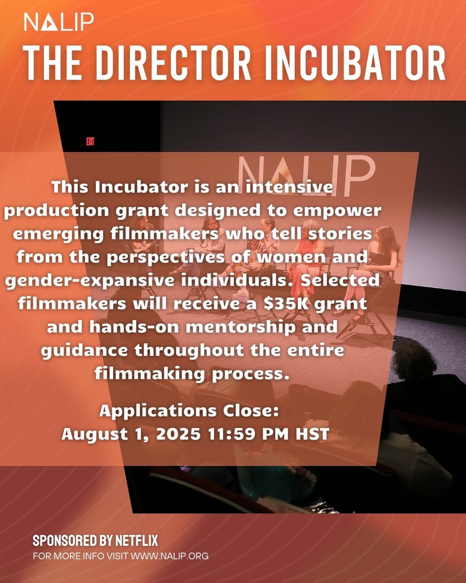 NALIP_org's tweet image. 🚨 1 WEEK LEFT to apply for The Director Incubator!
This intensive production grant is designed to empower emerging filmmakers who tell stories from the perspectives of women & gender-expansive individuals.
Apply by Aug 1, 2025 at 11:59 PM HST: nalip.org/director_incub…