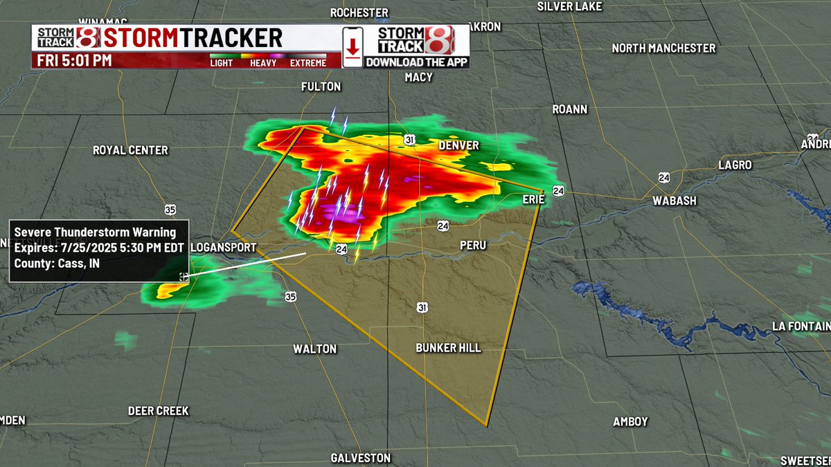 RyanMorseWx's tweet image. Storm heading towards Peru is now severe with a warning out for part of Cass/Miami counties until 5:30 PM for 60 MPH winds and quarter size hail.