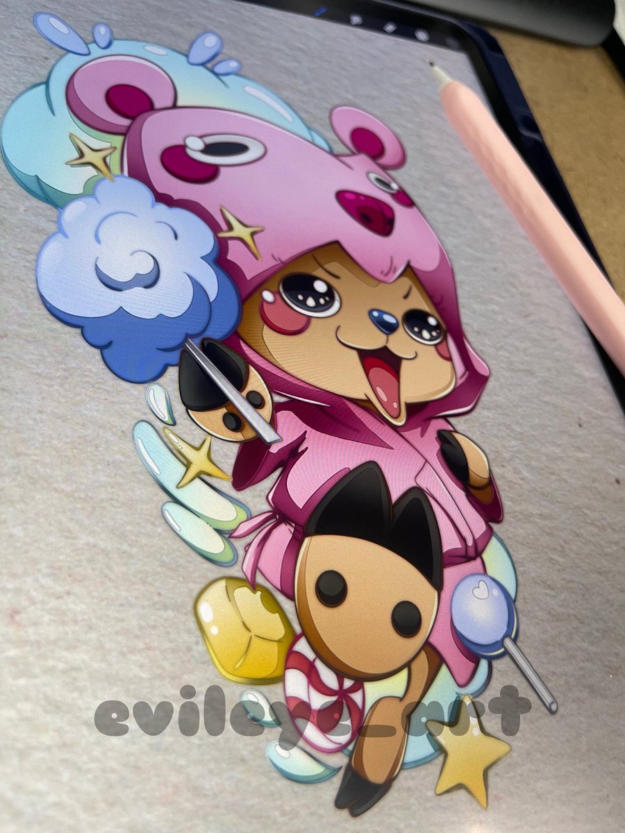 evileye_art's tweet image. I don’t think I ever post my finished designs here but say hi to Chopper! Definitely one of my favorites I’ve drawn/colored
He’s one of the 12 designs I recently had made into stickers, expect to see a lot of my apprenticeship designs in this batch c: