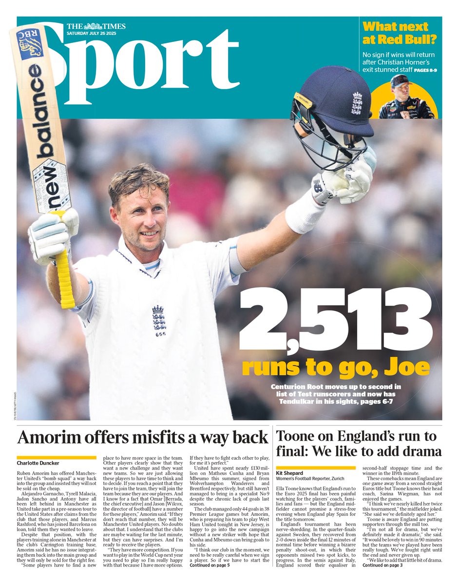 THE TIMES SPORT: 2,513 runs to go, Joe #TomorrowsPapersToday