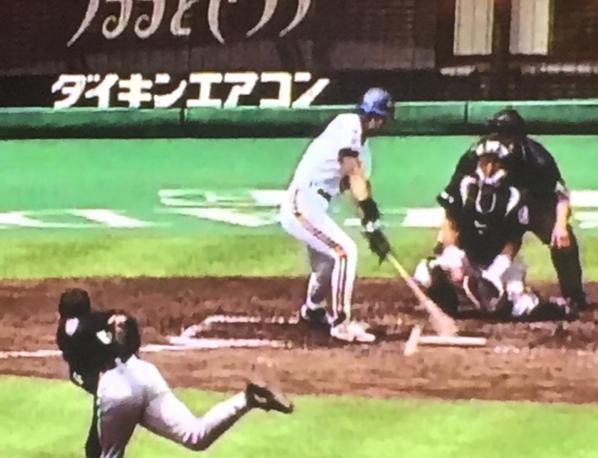 uniformcritic's tweet image. The white blur is the ball bouncing well in front of home plate, Ichiro hits it off the bounce for a single. #nippon