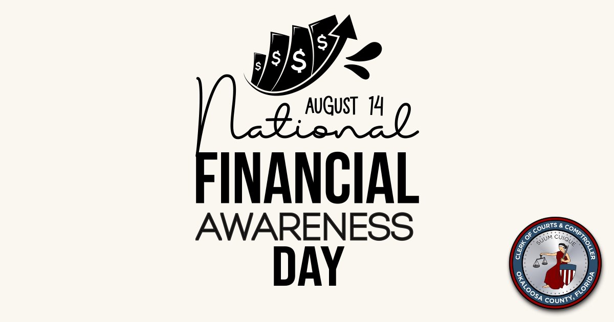 The Okaloosa County Clerk’s Office keeps an eye on county resources and tax dollars to maintain a financially healthy future for our community.

On #NationalFinancialAwarenessDay, we encourage you to protect your own resources and work towards a personal healthy financial future.