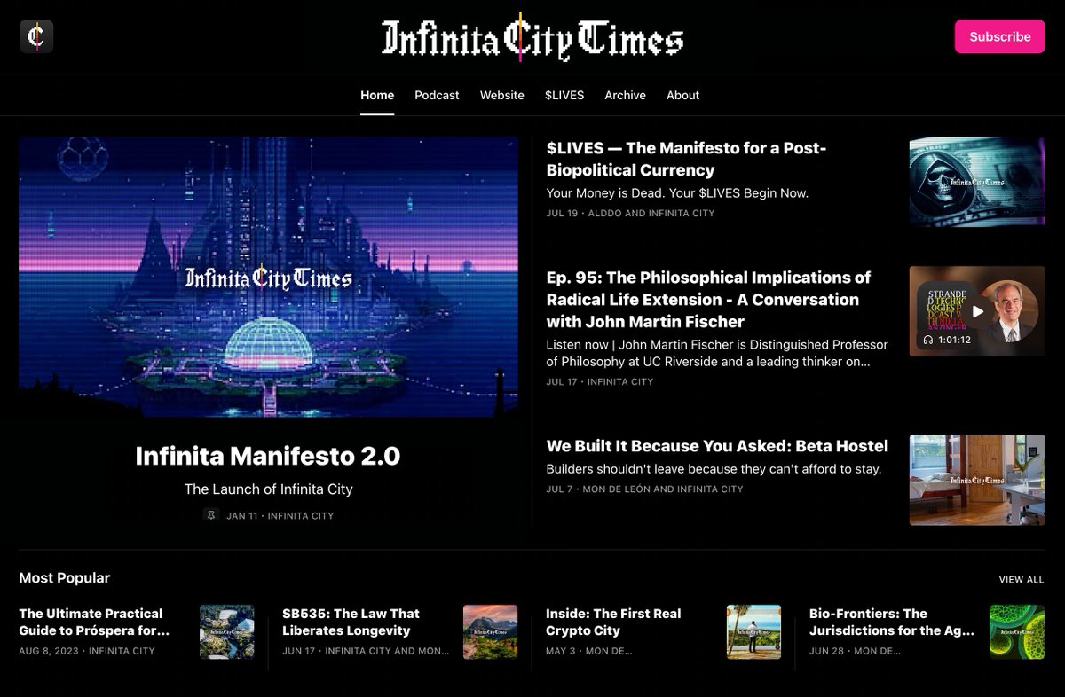 infinitacity's tweet image. 𝕴𝖓𝖋𝖎𝖓𝖎𝖙𝖆 𝕮𝖎𝖙𝖞 𝕿𝖎𝖒𝖊𝖘
Subscribe to InfinitaCityTimes.com for updates and bold ideas from Infinita
With Podcasts by: @anderssandberg, @aubreydegrey, @balajis, @brian_armstrong, @bryan_johnson, @magattew, @naval, @VitalikButerin + more
With host @NiklasAnzinger