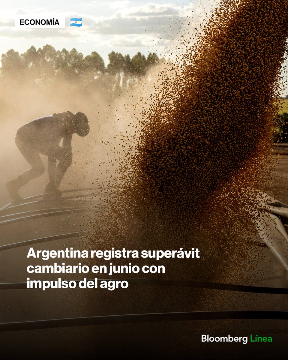 BloombergLineaA's tweet image. Argentina rompió una mala racha: en junio registró superávit cambiario por primera vez en un año, con un saldo de US$2.158 millones.
¿La clave? El campo.
Encontrá todos los datos: bit.ly/3GSNe51
📸: ArgDado Galdieri/Bloomberg