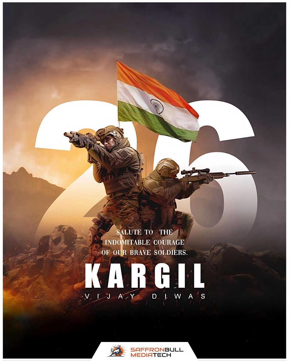 SaffronBull_MT's tweet image. On Kargil Vijay Diwas, we salute the brave soldiers who laid down their lives for the nation. Their valour and sacrifice will never be forgotten. Jai Hind! 🇮🇳
#KargilVijayDiwas #IndianArmy #KargilWarHeroes #JaiHind
