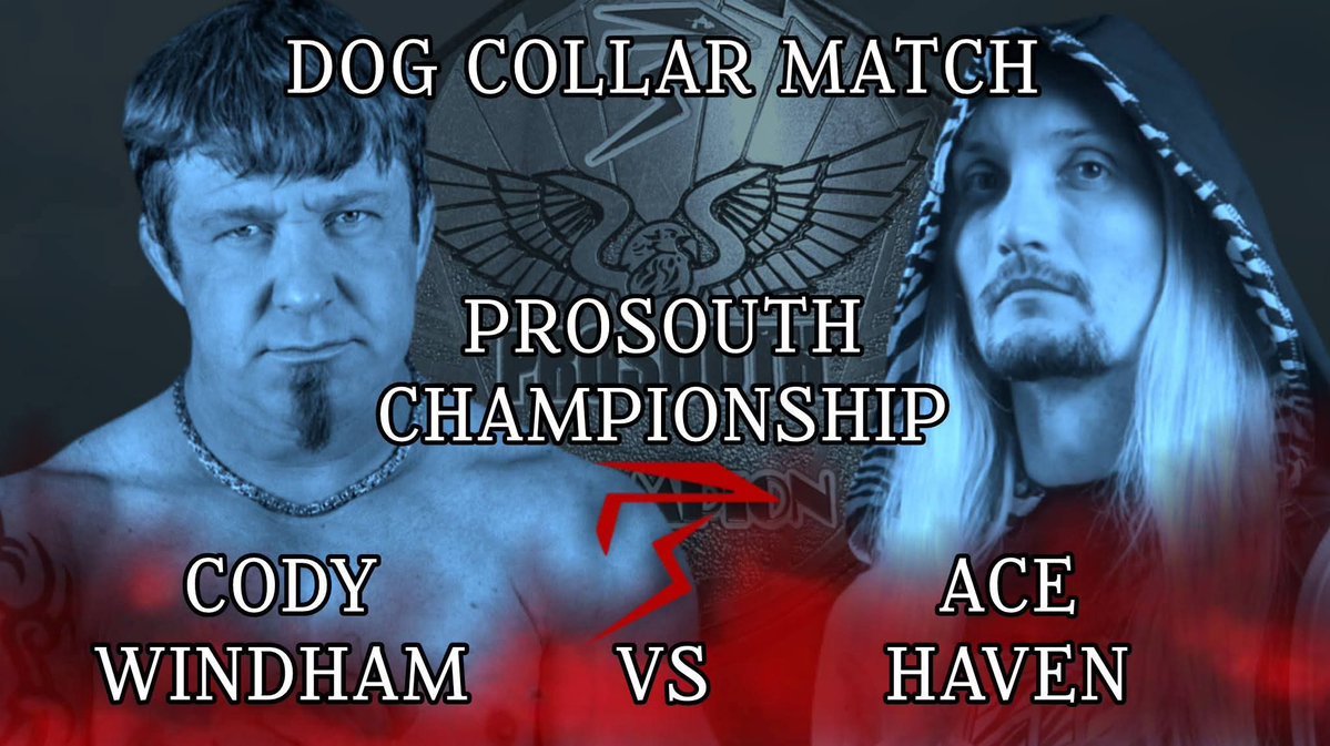 ProSouth_'s tweet image. ProSouth Championship on the line in a Dog Collar match!
Champion Ace Haven defends against Golden Ticket winner Cody Windham! Ace has Amy, Cody has Scott Adams! Ace has the Chosen Ones, Cody has Karmageddon! Both men chained to each other!
Two forces go to war this Friday!