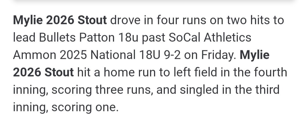 Another 💣 today to assist <a href="/Bullets071/">Bullets07</a> get to the 6:30 game - Field 1 Summitt Complex.  Come check us out! 🥎   @WhitJones25 <a href="/LindsayFico/">Lindsay Fico</a> <a href="/SaintLeoSB/">Saint Leo Softball</a> <a href="/TTU_Softball/">Tennessee Tech Softball</a> <a href="/NataliePooleUSM/">Natalie Poole</a>