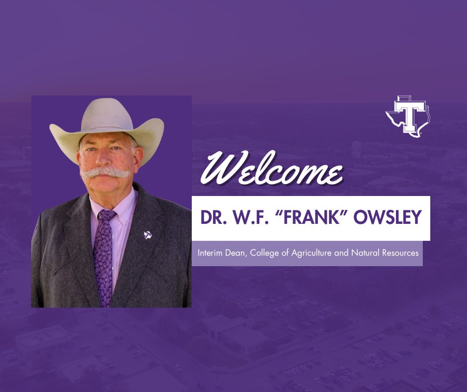 TarletonState's tweet image. Dr. W.F. “Frank” Owsley has been named Interim Dean of Tarleton State University’s College of Agriculture and Natural Resources, effective Aug. 1.
Read more: bit.ly/3IN18WT
#TarletonState #BleedPurple #Tarleton125