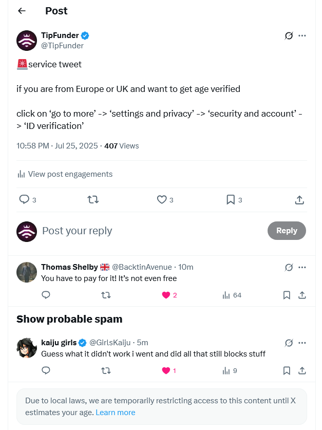 🙃That feeling when you can't see replies to your own posts because of age assurance...