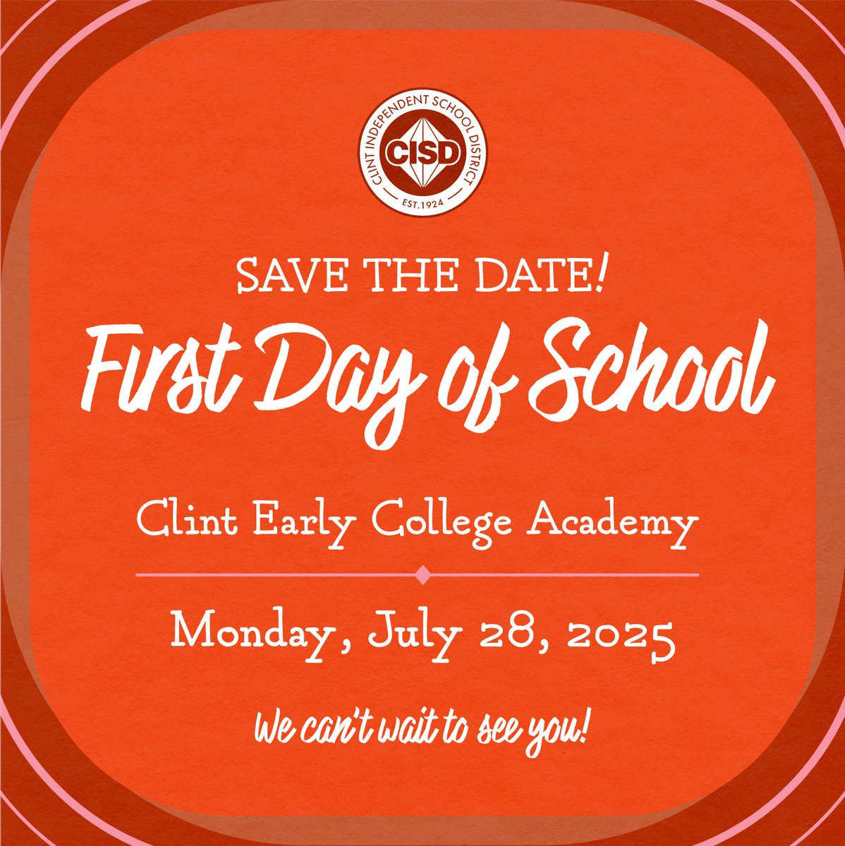 Clint Early College Academy starts a new school year on Monday, July 28, 2025. Classes begin at 8:00 AM. 🕗🍏🎒

We are El Paso’s #1 High School. We are ready to begin a new year providing excellent opportunities for our students. Our Patriots work hard for a bright future. We