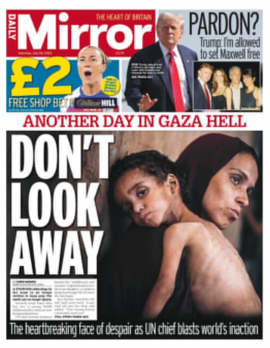 WithyGrove's tweet image. Daily Mirror ๐ฌ๐ง: Another day in Gaza hell. #GazaStarving #TomorrowsPapersToday #Israel #Trump #Netanyahu #Starmer
