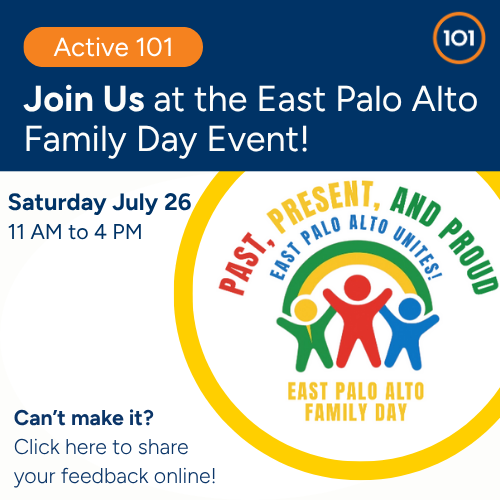 Join Us! The TA and the City of East Palo Alto will be in your community on July 26. Talk to the team about improvements on E Bayshore Rd, review the draft design, and provide feedback.

Can’t make it? Share your feedback at: smcactive101.com/east-bayshore-…