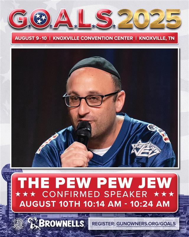 ThePewPewJew's tweet image. If you'll be attending @GOALS_Con in two weeks, hear me speak on Sunday morning. I will be speaking on why many Jews are anti-gun and how we can change that together.
@GunOwners