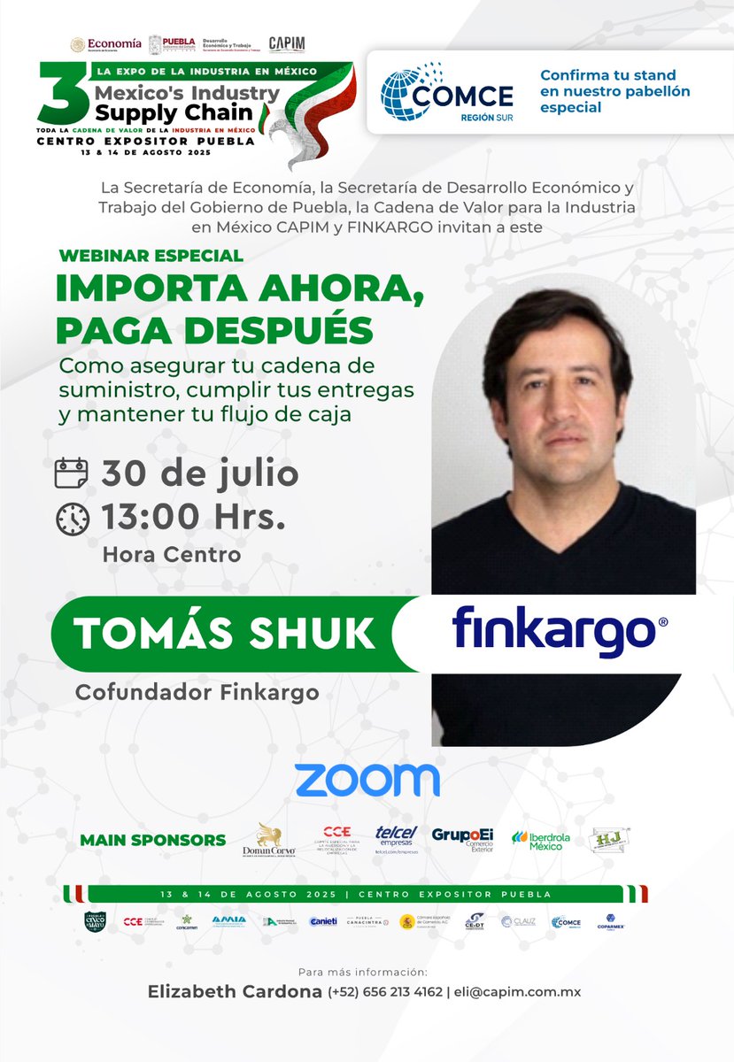 COMCE Sur (@comce_sur) on Twitter photo Webinar Especial: Importa Ahora, Pagar Después, Como asegurar tu cadena de suministro, cumplir tus entregas y mantener tu flujo de caja 
🗓 30 de julio de 2025
⏰13:00 hrs.
Registro: us02web.zoom.us/webinar/regist… Webinar Especial: Importa Ahora, Pagar Después, Como asegurar tu cadena de suministro, cumplir tus entregas y mantener tu flujo de caja 
🗓 30 de julio de 2025
⏰13:00 hrs.
Registro: us02web.zoom.us/webinar/regist…