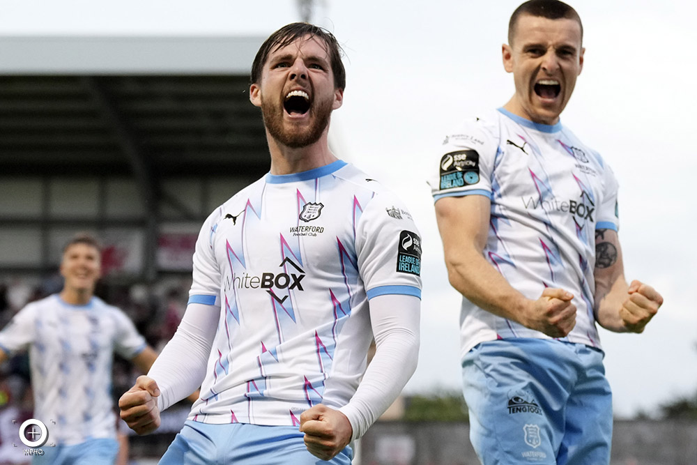Inphosports's tweet image. An away win for Waterford this evening!
Daragh Leahy celebrates scoring his sides third goal with Ryan Burke
(📸 @JamesLawPhotos )