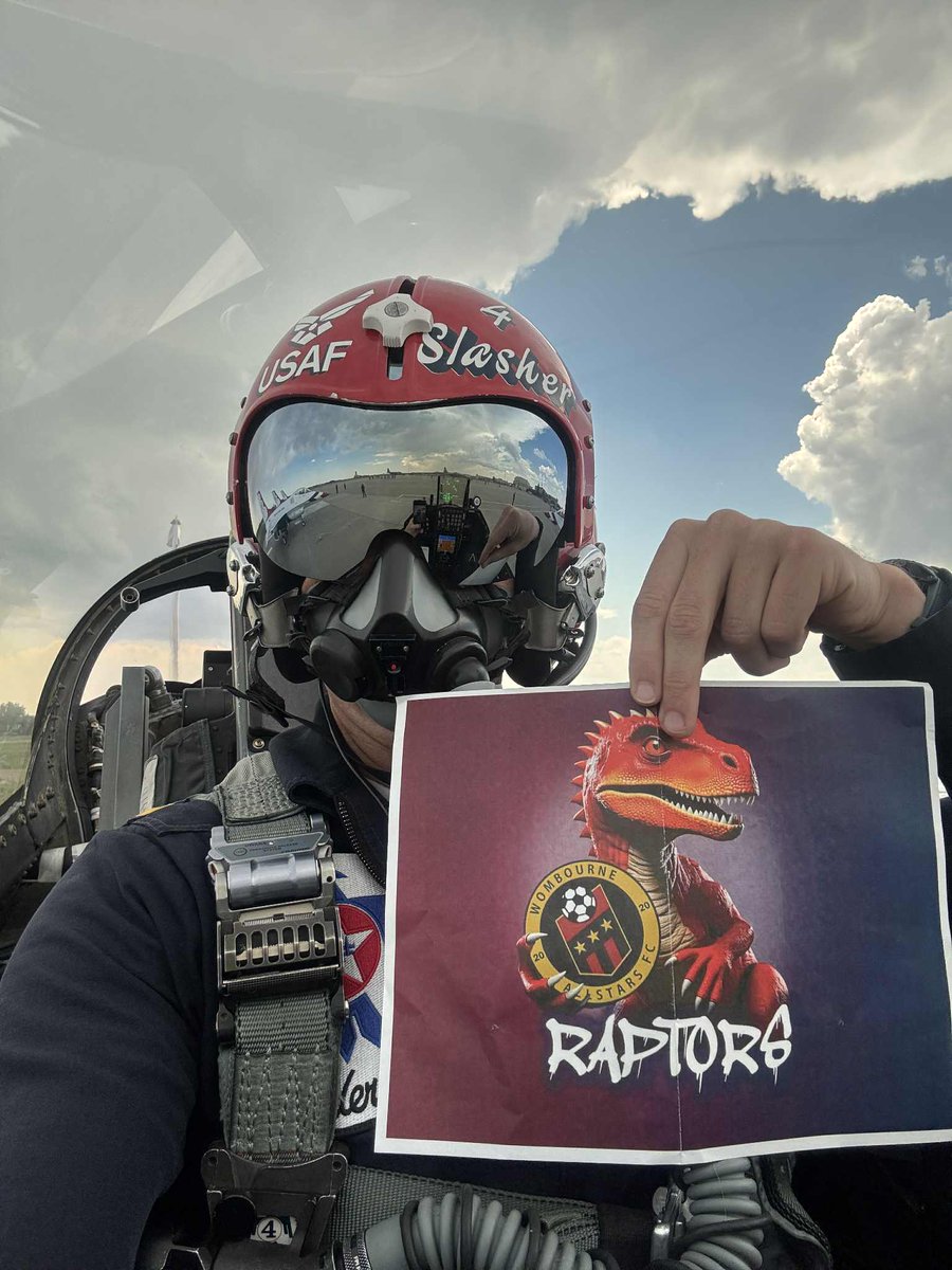 I was approached by PCSO Tooth who's son plays for <a href="/WombourneR/">Wombourne Allstar Raptors</a> . They have a challenge to see who can get a picture of their team logo the most far-reaching.  
Que a request to a good friend Maj. Tyler "Slasher" CLARK from <a href="/AFThunderbirds/">Thunderbirds</a> .
Cheers Slasher one happy lad #legend