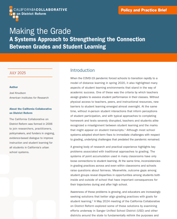 How can grading better reflect what students know and can do? More districts are rethinking grading to ensure it aligns with student learning and success. Two new briefs from theCollaborative highlight lessons from Sanger USD. Read more: cacollaborative.org/publication/ma…