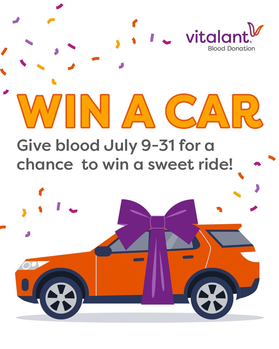 Time’s almost up! ⏰ Donate with Vitalant by July 31 for a chance to win $30k toward a new car. One donation saves lives and could put you behind the wheel. Details: brnw.ch/21wUr6D
