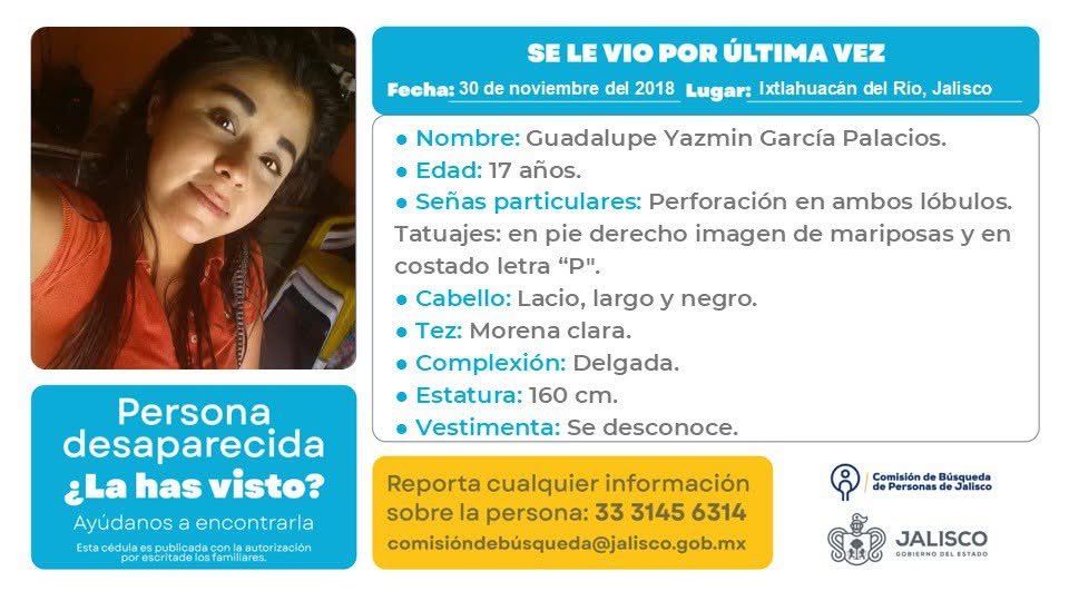 VMGlezR's tweet image. Menor de edad desaparecida en Ixtlahuacán del Rio, Jalisco.
