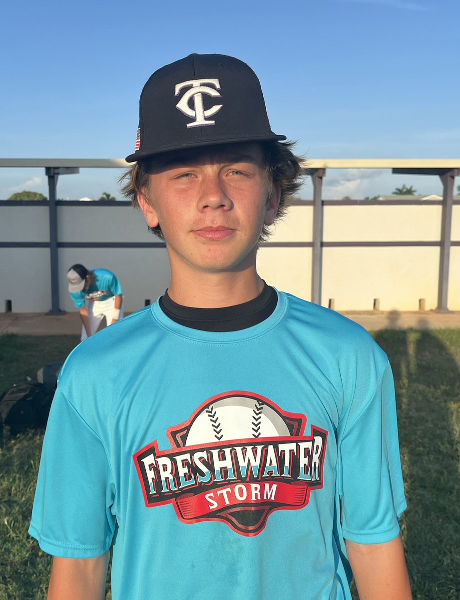 PrspCntSports's tweet image. 2028 P/SS Roman Perella (Timber Creek HS) turned in an excellent pitching performance for the Freshwater Storm in their win at PG-Jupiter today. He worked 5 innings giving up 1 ER and striking out 6 as his strong summer season continues.
