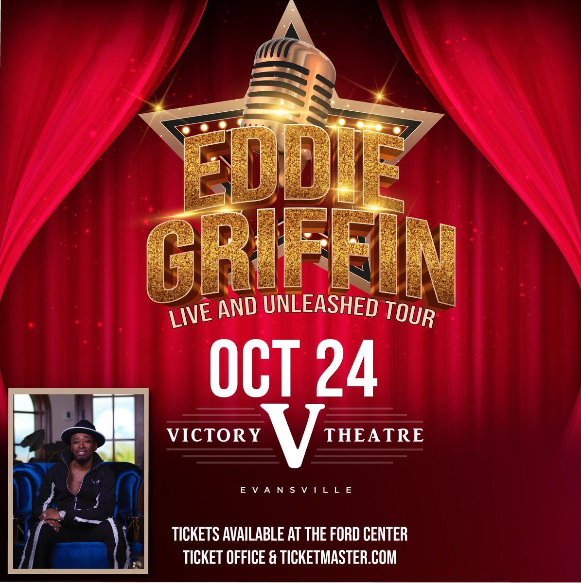 Eddie Griffin brings his "Live &amp; Unleashed Tour" to the Victory Theatre on October 24th! Tickets on sale at the Ford Center Ticket Office &amp; bit.ly/EddieGriffin20…