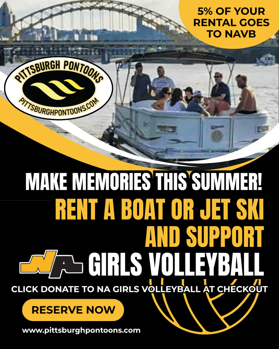 NA Girls’ Volleyball (@nagirlsvb) on Twitter photo Looking for a great way to enjoy out Pittsburgh rivers this summer? Support NA Girls Volleyball when you rent a boat or jet ski with <a href="/Pitts_Pontoons/">Pittsburgh Pontoons</a>. Click Donate to NAVB at checkout! pittsburghpontoons.com Looking for a great way to enjoy out Pittsburgh rivers this summer? Support NA Girls Volleyball when you rent a boat or jet ski with <a href="/Pitts_Pontoons/">Pittsburgh Pontoons</a>. Click Donate to NAVB at checkout! pittsburghpontoons.com