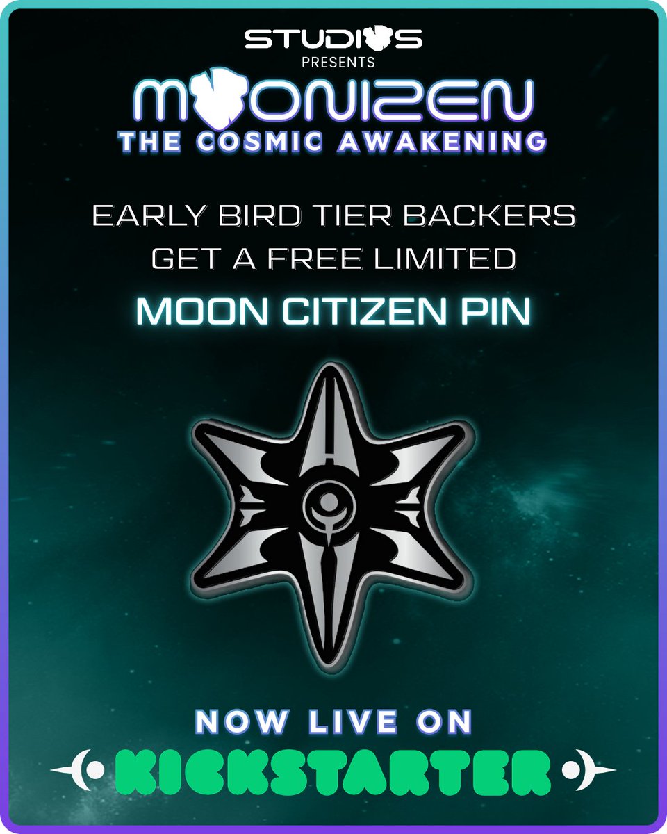 MoonizenStudios's tweet image. 🌙 Moonizen Studios is offering a special freebie in the Early Bird Tiers. Don’t miss out. @Kickstarter
Early Bird tiers are only live during the first half of the Kickstarter and they come with a free Founders Edition Moon Citizen pin!
This isn’t just a pin — it’s a relic from…