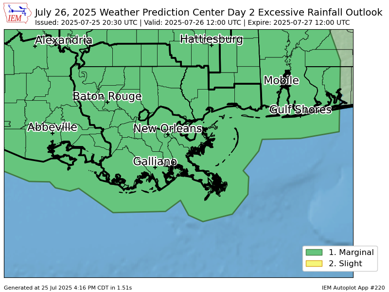 iembot_lix's tweet image. WPC issues Day 2 Marginal Risk Excessive Rainfall Outlook at Jul 25, 20:30z for LIX wpc.ncep.noaa.gov/qpf/excessive_…