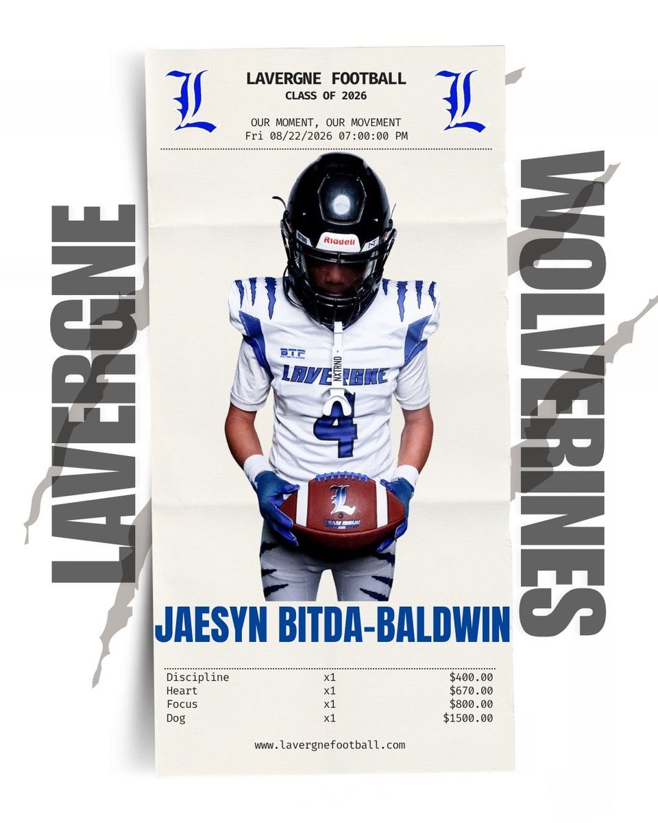 Senior Spotlight: 
Slot WR/ Jaesyn Bitda- Baldwin 
Hometown: LaVergne, TN
4 Year Letterman 
“Big Time Player Tag‼️”