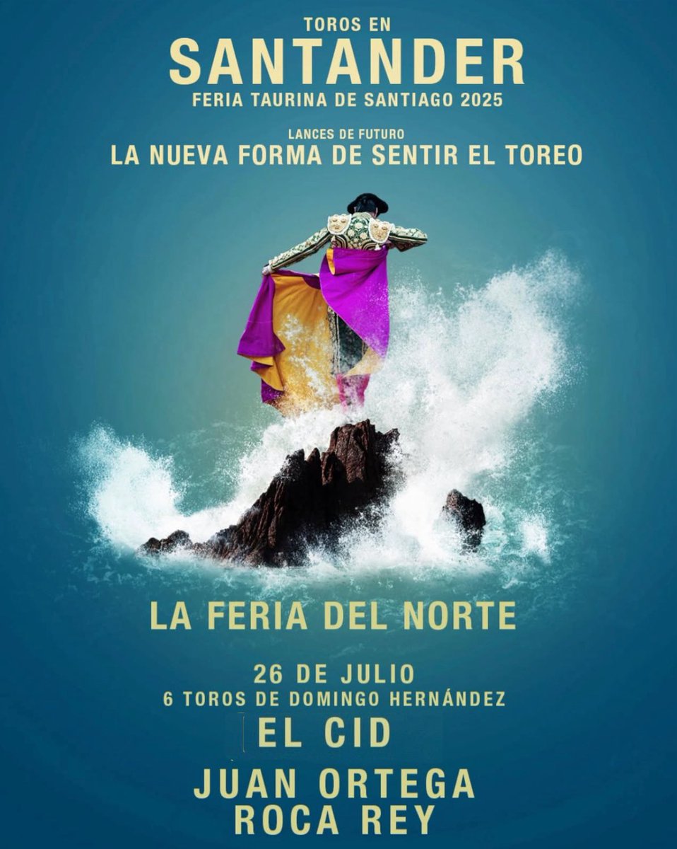 El cartel inédito no hay billetes de la segunda presentación de <a href="/RocaRey/">Andrés Roca Rey</a> este sábado en Santander. <a href="/MJElCid/">Manuel Jesús  Cid</a> sustituye a <a href="/Cayetano_Rivera/">Cayetano</a>.
Transmite <a href="/OneToroTV/">OneToroTV</a> 
🕰️ 18:30h 🇪🇸 - 11:30 am 🇵🇪 - 10:30 am 🇲🇽
📅 V 25-07-25
🗡️ <a href="/MJElCid/">Manuel Jesús  Cid</a> 
🗡️ <a href="/juanortegapr/">Juan Ortega</a> 
🗡️ <a href="/RocaRey/">Andrés Roca Rey</a>
🐂 #Domingo_Hernández