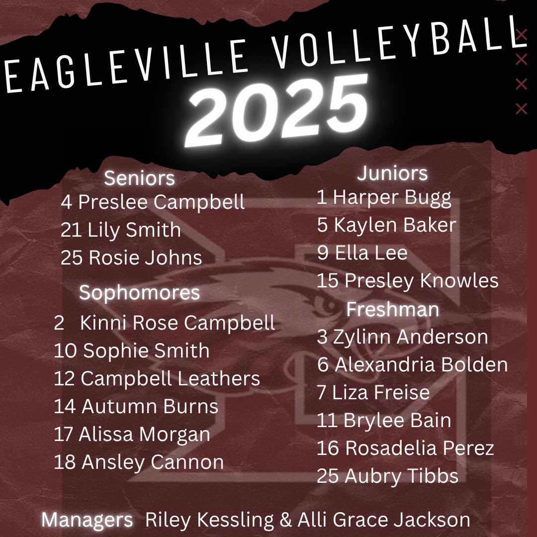 Roster Drop! Don’t forget to follow your favorite team now on Instagram @eagleville_volleyball