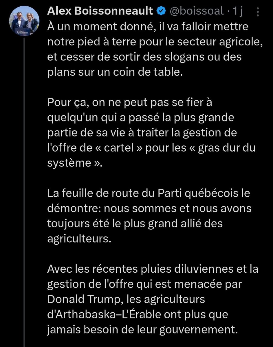 ClaudeJS1's tweet image. Pauvre type, aucune mention de l'annulation de la bourse carbone, juste encore plus d'aide du gouvernement avec VOTRE argent.
La gestion de l'offre est une forme de cartel, c'est simplement un fait.