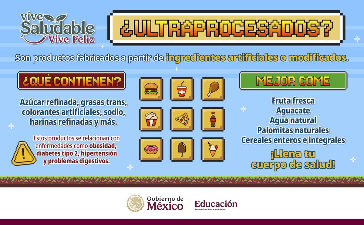SEP_mx's tweet image. 🍭🍔 ¿Ultraprocesados? 😵‍💫😨

Checa la siguiente información y entérate por qué esos snacks tan tentadores no son buena idea. ⚠️🥤

👀 ¡Infórmate y come más consciente! 💪🏼🍎
#ViveSaludableViveFeliz