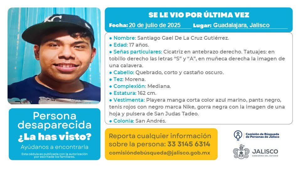 VMGlezR's tweet image. Desaparece joven en Guadalajara, Jalisco ( San Andrés).