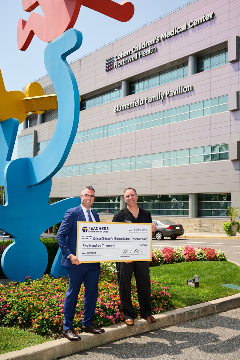 Teachers Federal Credit Union is proud to announce a $500,000 donation to @cohen_childrens in New York! Thank you to all who contributed — your efforts will result in life-saving treatments for children across the tri-state area.