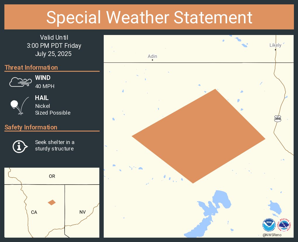 NWSReno's tweet image. A special weather statement has been issued for Lassen County, CA until 3:00 PM PDT #CAwx