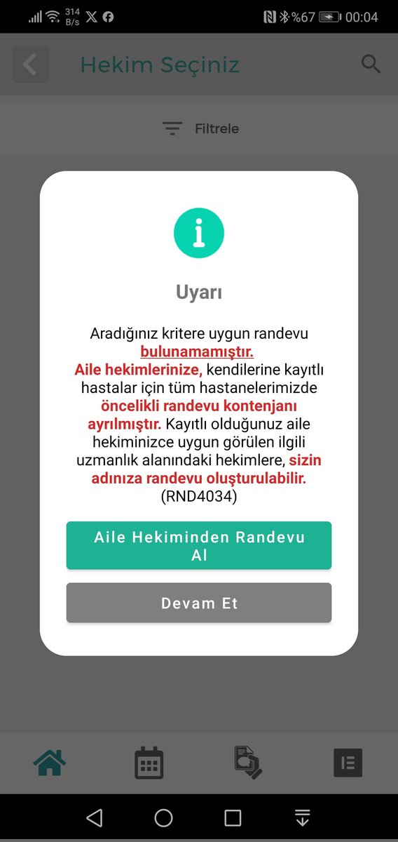 Aile hekimleri gerekli gördüklerinde hastalarına branş randevusu almaktadır. Unutulmaması gereken hekimlerin sekreter olmadığı,her başvuru için randevu almaya uğraşmasının zaman ve iş gücü kaybı olacağıdır. Hastaları, hekimler üzerine kışkırtmayın! <a href="/saglikbakanligi/">T.C. Sağlık Bakanlığı</a> <a href="/halksagligigm/">Halk Sağlığı Genel Müdürlüğü</a>