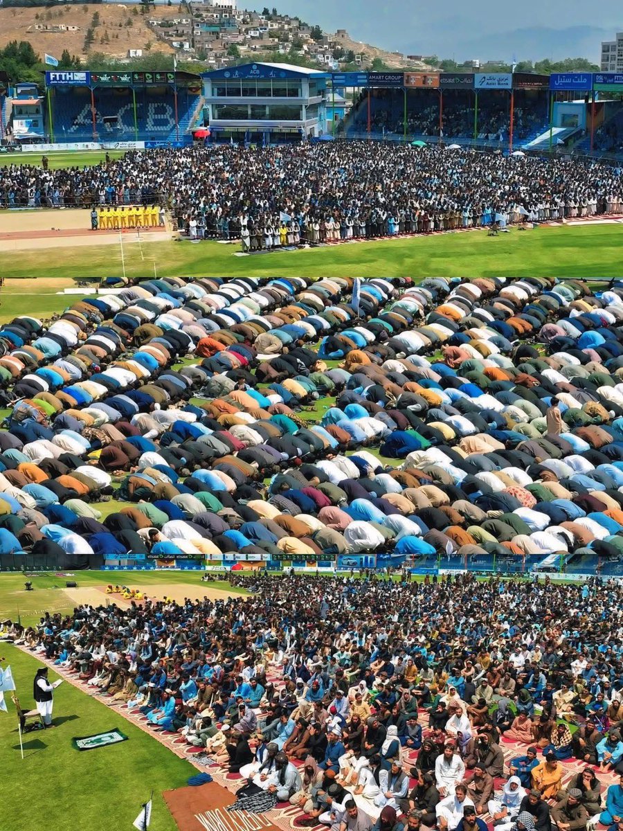 SediqSediqqi's tweet image. The Taliban forced the people to do the Friday prayer today in Kabul Cricket stadium during the cricket matches; or maybe the AFG Cricket board who has close ties with the Taliban may have facilitated it! Taliban are using sport grounds for propaganda/instilling their ideology.