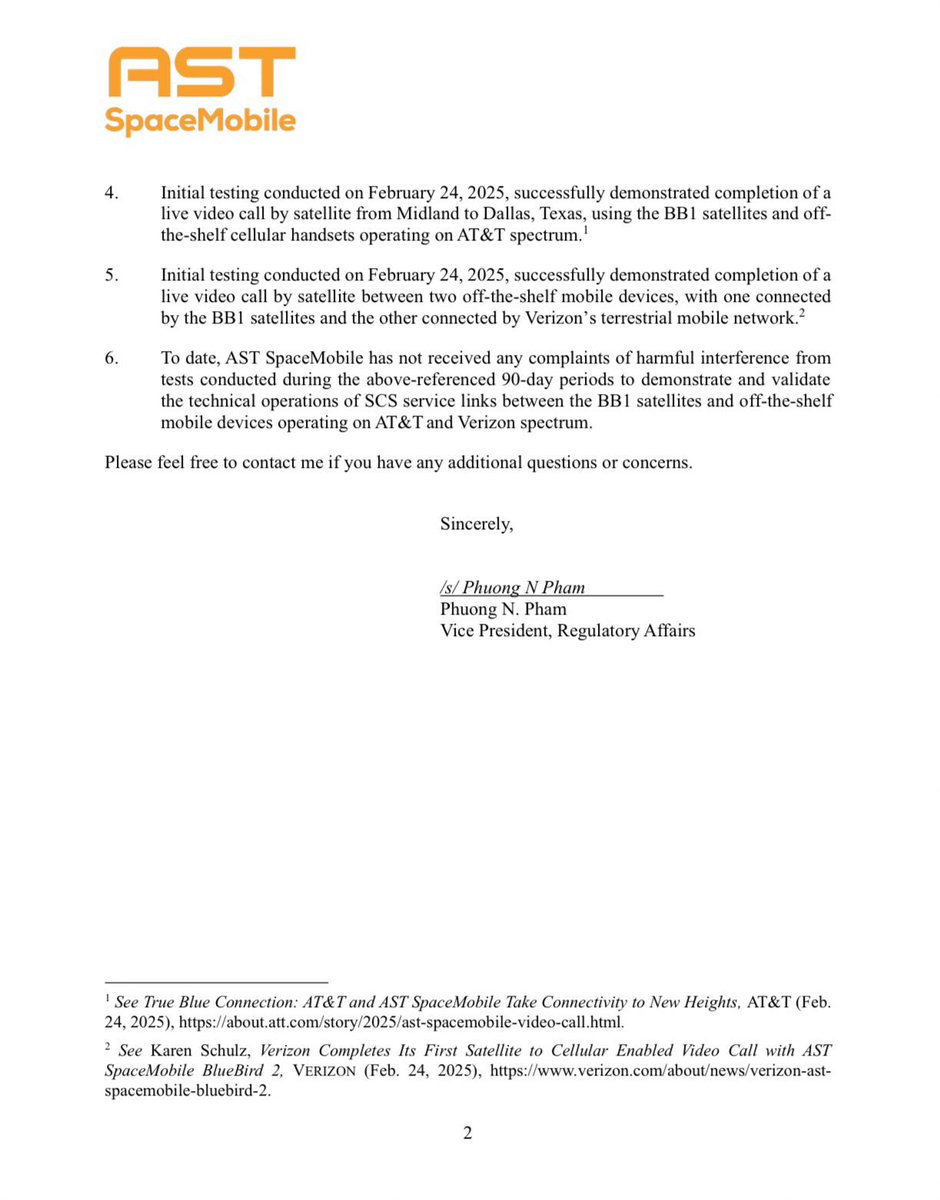 The_SPACTATOR's tweet image. 🚨🚨 BREAKING🚨🚨
$ASTS: AST SpaceMobile has submitted an Experimental Test Report to the FCC detailing successful tests of its supplemental coverage from space (SCS) service links using 700 MHz and 800 MHz spectrum. Collaborating with AT&T and Verizon, ASTS conducted 90-day…