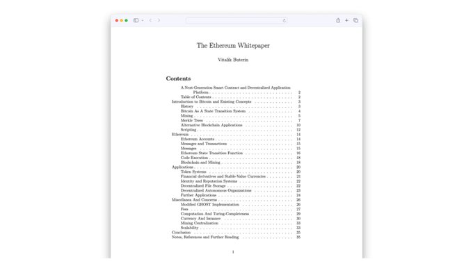 Ethereum Whitepaper Table of Contents