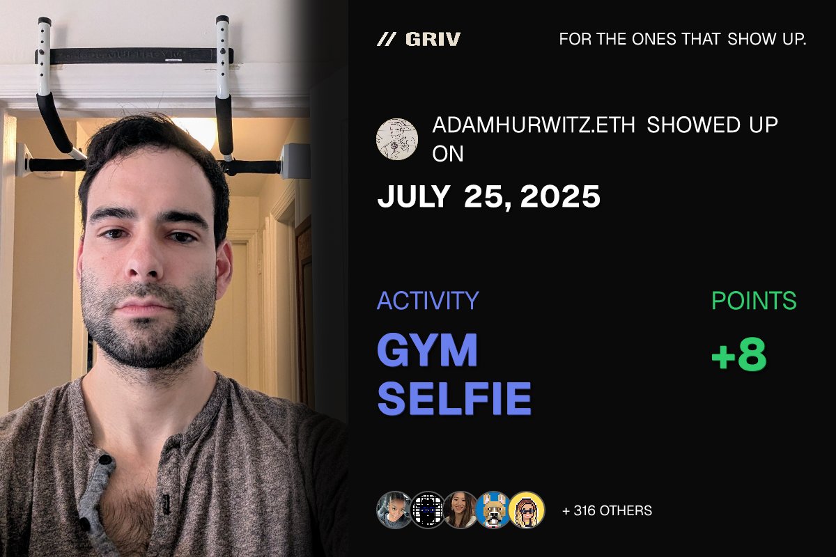 adamshurwitz's tweet image. 4 sets of 5 pull ups focusing on forearms. Getting back into it!
Still recovering from costochondritis (Rib inflammation) last month and a half.
+8 for showing up with @grivapp