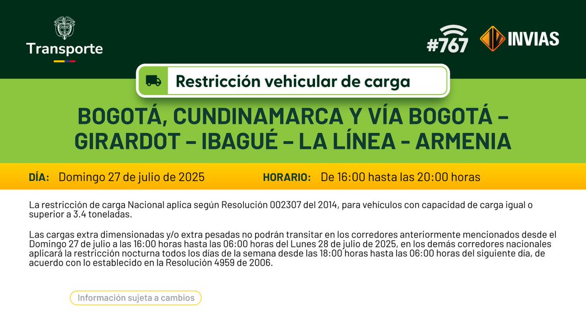 numeral767's tweet image. ¡Buenas tardes!
A continuación, la #RestricciónDeCarga para el fin de semana. ⬇️
*Recuerda que esta información está sujeta a cambios.