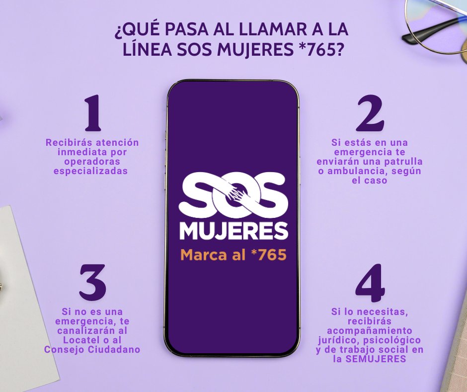 SeMujeresCDMX's tweet image. ¿Sabes qué pasa cuando marcas al 765, la Línea SOS Mujeres? 🤔📞
Recibes atención inmediata, gratuita y especializada por parte de operadoras capacitadas en:
⚖️Asesoría jurídica
💜Apoyo psicológico
🫱🏻🫲🏻 Trabajo social
¡Y mucho más!
#NoEstásSola
#CapitalDeLaTransformación
